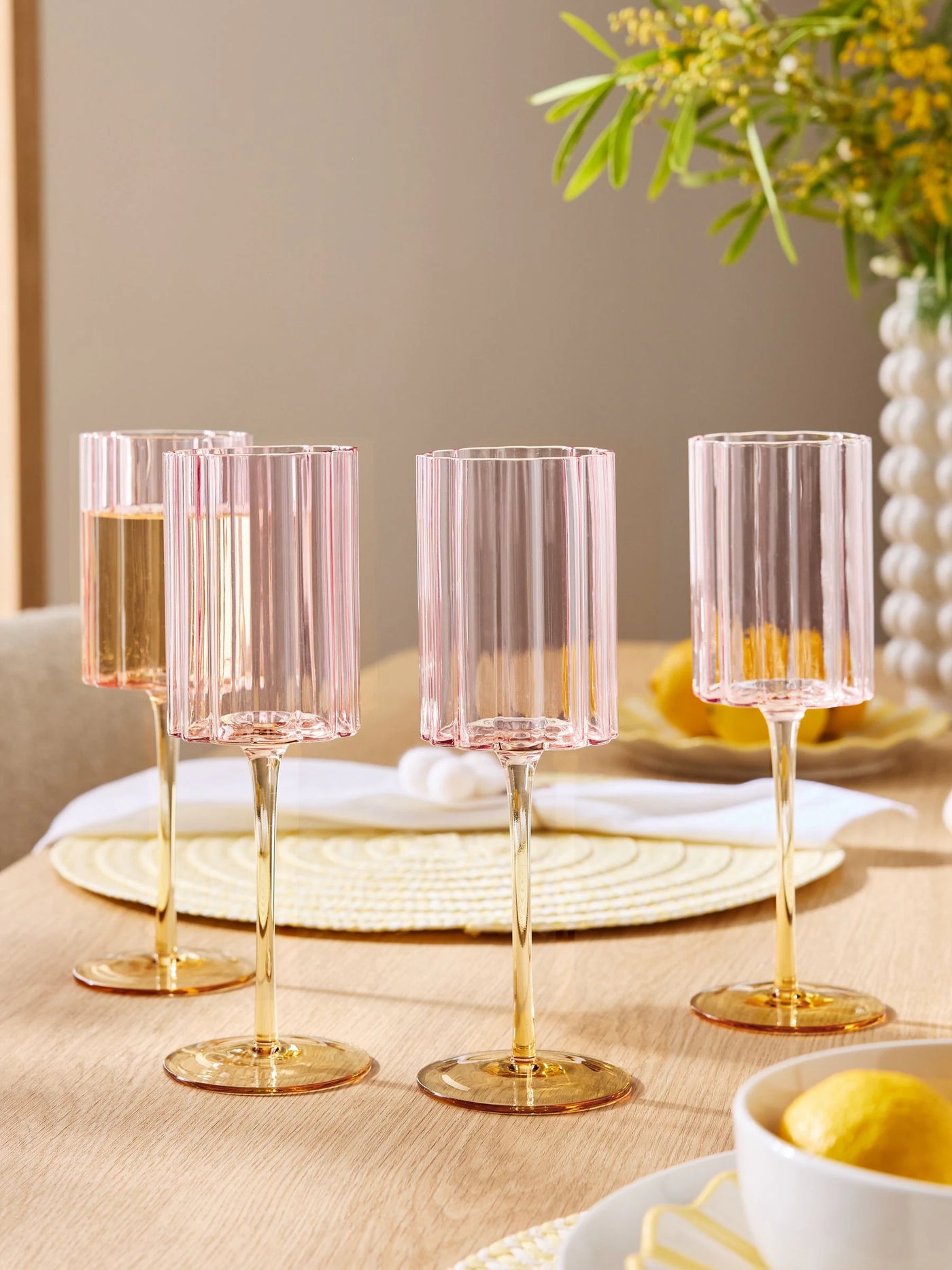 Pink Freya Scalloped Wine Glasses, Set of 4 Glasses